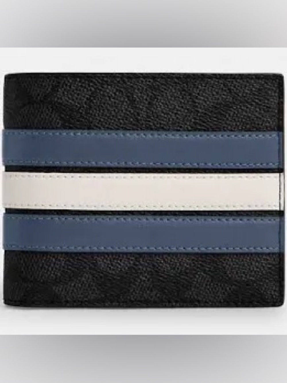 Coach Men’s 3-in-1 Wallet Signature Canvas Varsity Stripe Charcoal Denim